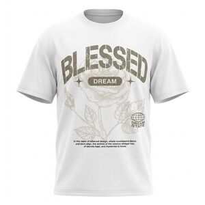 NovaMen Blessed Dream Rose Graphic Tee White Short Sleeve Cotton Shirt Small